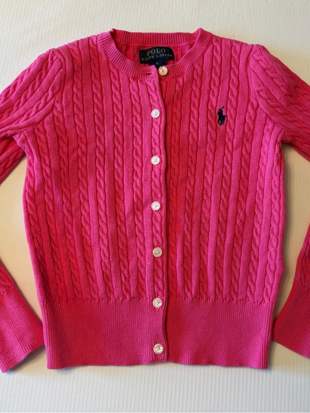 Ralph Lauren Hot Pink Cable Knit Button-Up Cardigan